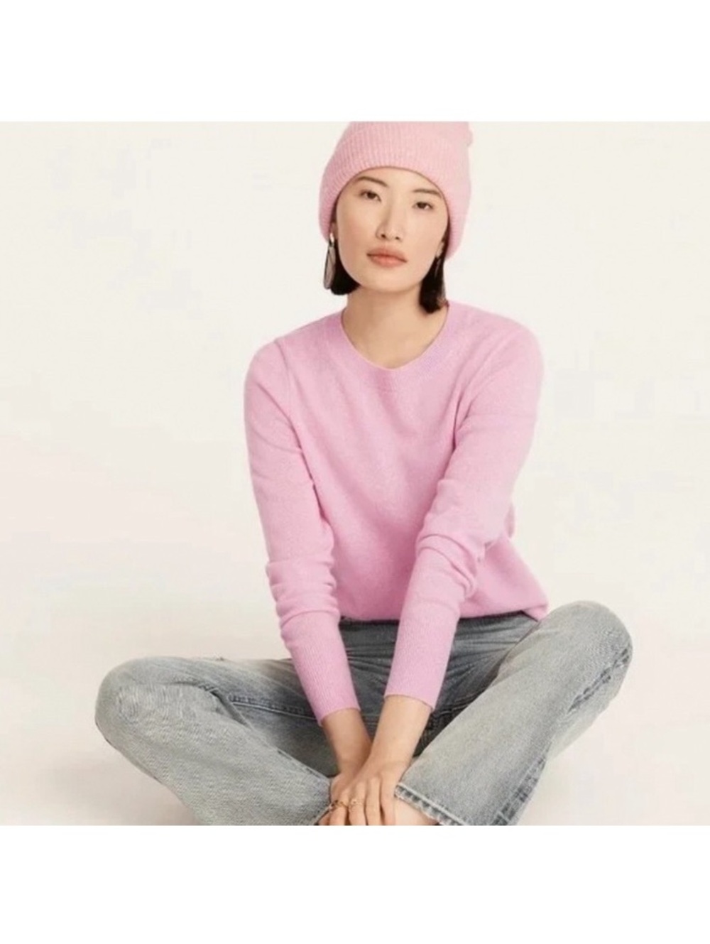J.Crew Pink Crisp Blossom 100% Cashmere Crewneck Sweater Classic-Fit Size Medium